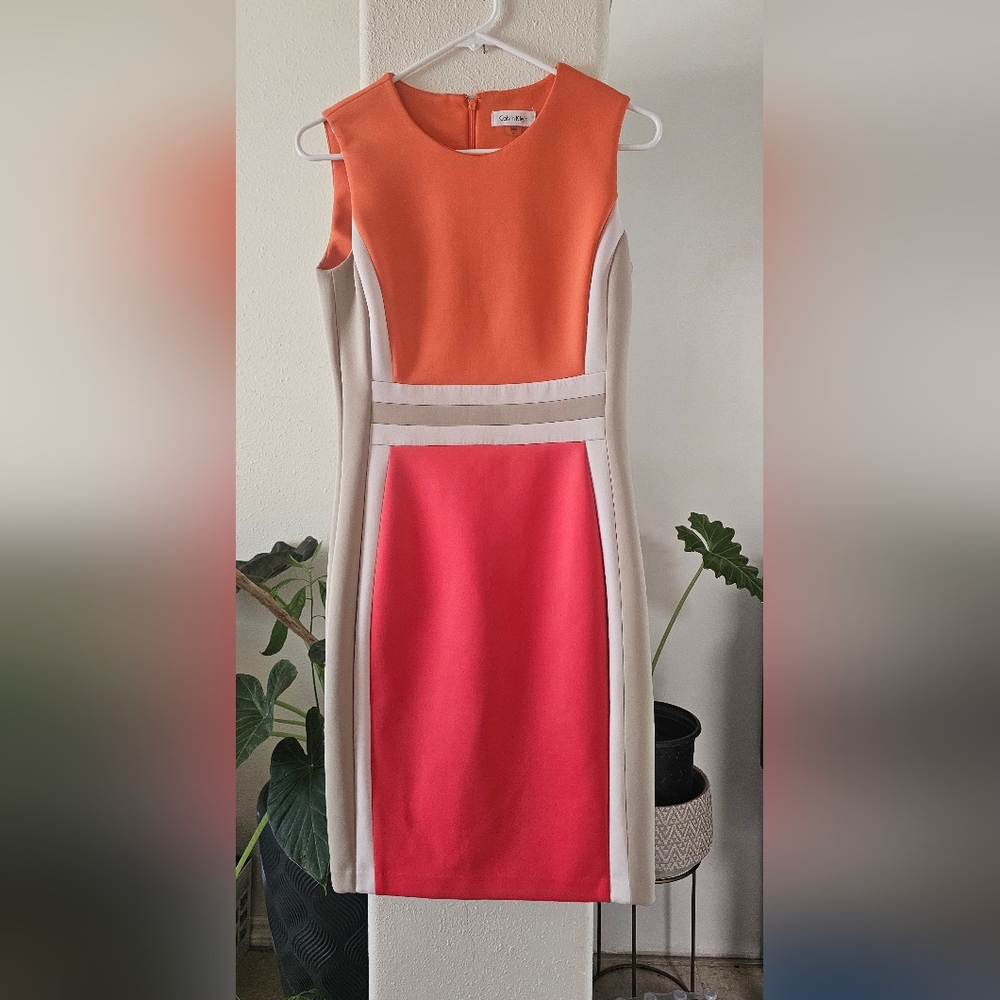 Calvin Klein Orange and Pink Mini Dress Bin #1